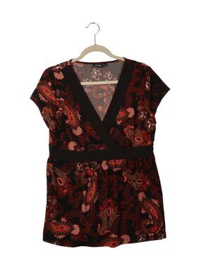 ✨3/$30 APT. 9 L Y2K Brown Red Paisley Wrap Blouse Short Sleeve Top